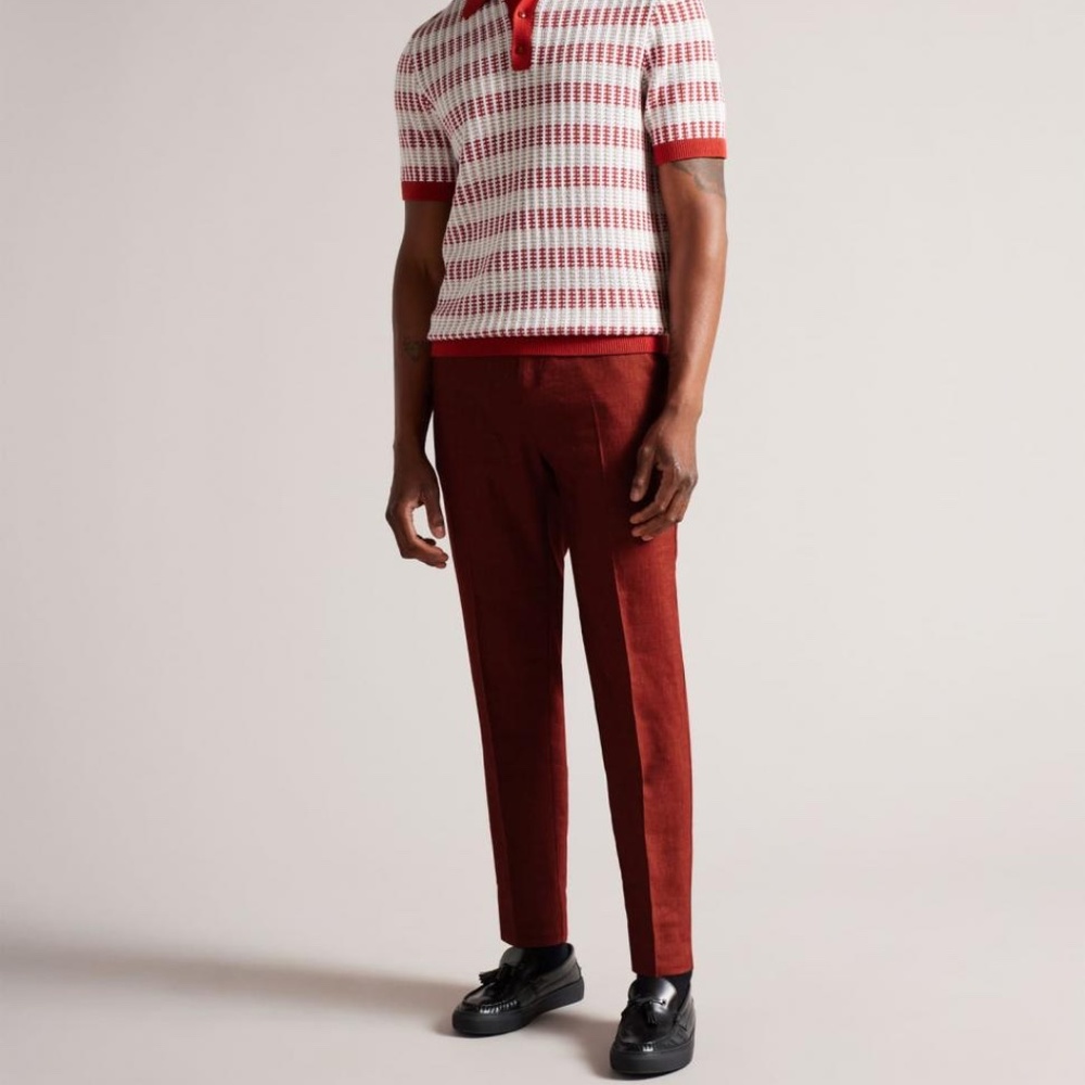 NWT - Ted Baker Illston Slim Fit Men's Trousers - Burnt Red (36 Reg)